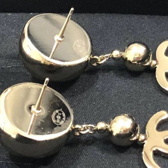 CHANEL CC Logos Ball Drop Dangle Stud Earrings Gold Tone B21S Auth w/Box d1138 - Picture 9 of 10